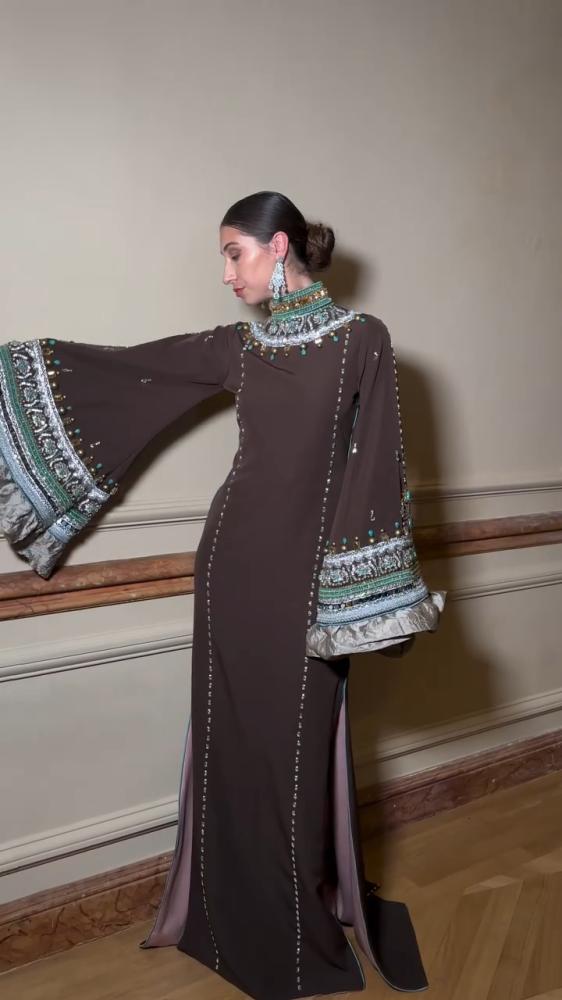 Kaftan for an evening, crepe fabric + elegant hand embroidery