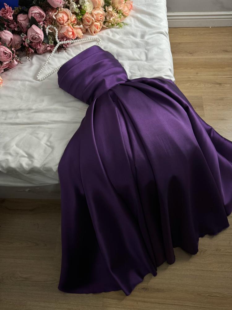 Lilac-colored evening dress, material: Korean crinkled fabric, elegant
