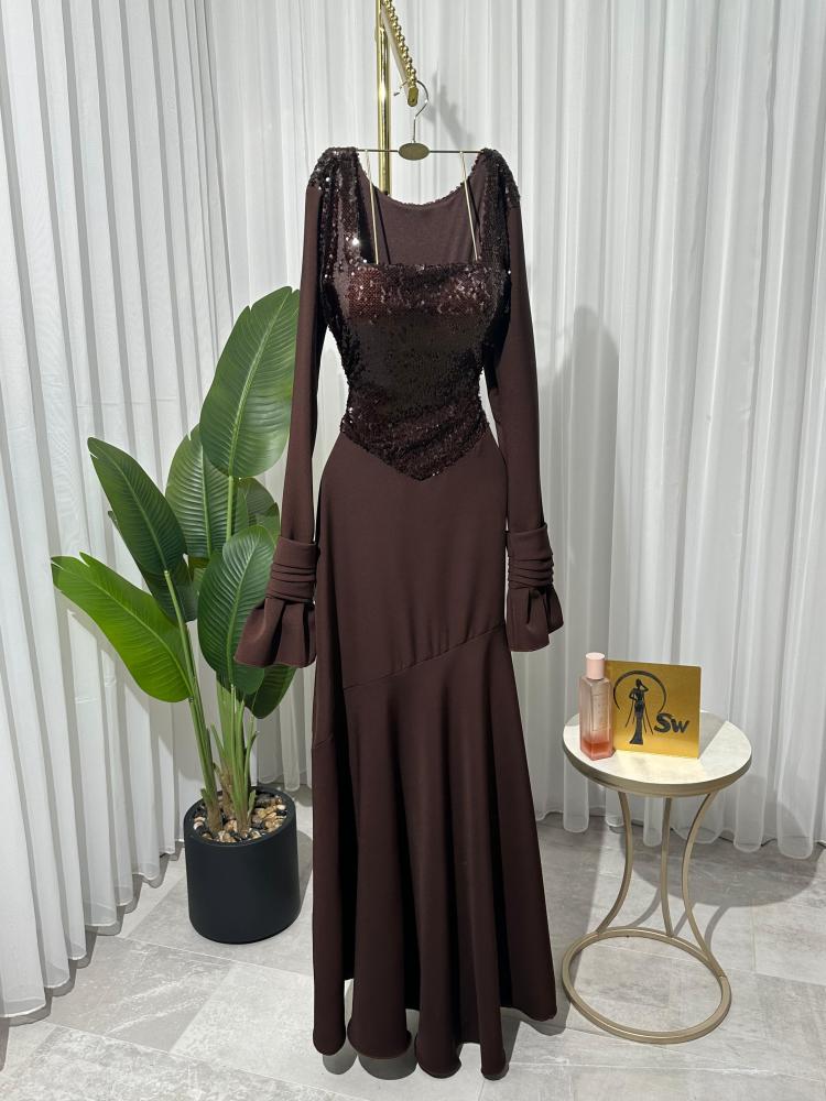 Evening dress, material sequins on crepe stretch