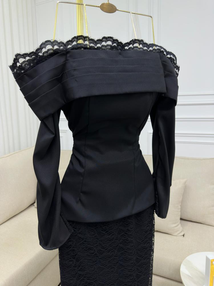 Evening dress, elegant stylish color, Barbie fabric with lace