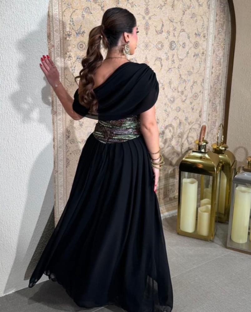 Eid dress, elegant evening, crepe stretch fabric, with sophisticated hand embroidery