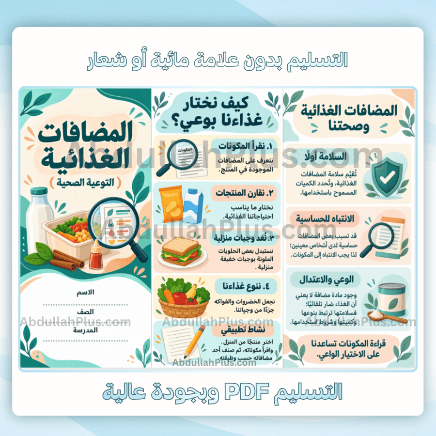مطوية المضافات الغذائية ( التوعية الصحية ) - اسرية م2 ف1 pdf