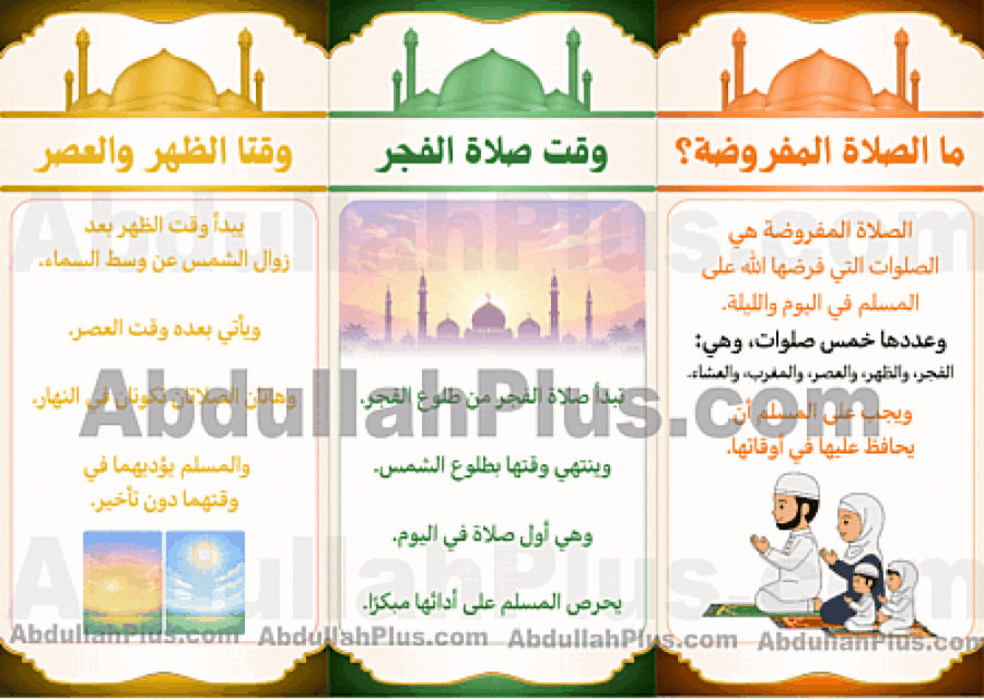 مطوية أوقات الصلوات المفروضة  - الدراسات الإسلامية  ب4 ف2 PDF