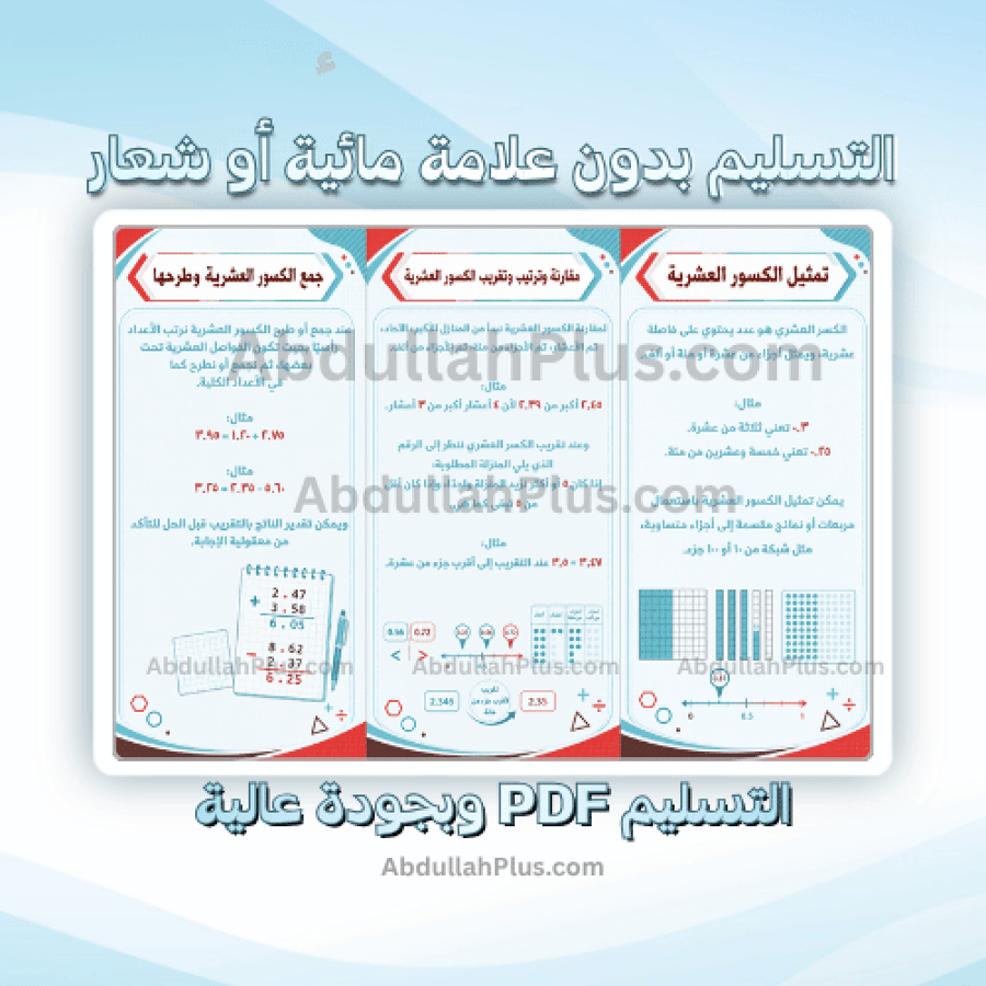 مطوية العمليات على الكسور العشرية - رياضيات ب6 ف1 PDF