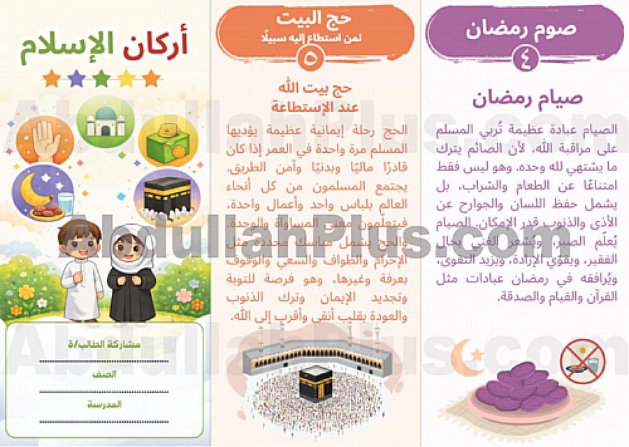 مطوية أركان الاسلام - دراسات إسلامية  ب1 ف2 PDF