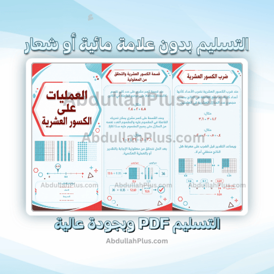 مطوية العمليات على الكسور العشرية - رياضيات ب6 ف1 PDF
