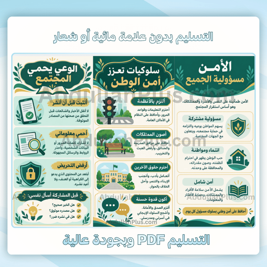 مطوية دور المواطن في المحافظة على الأمن  ( امن وازدهار) - لغتي م3 ف1 pdf