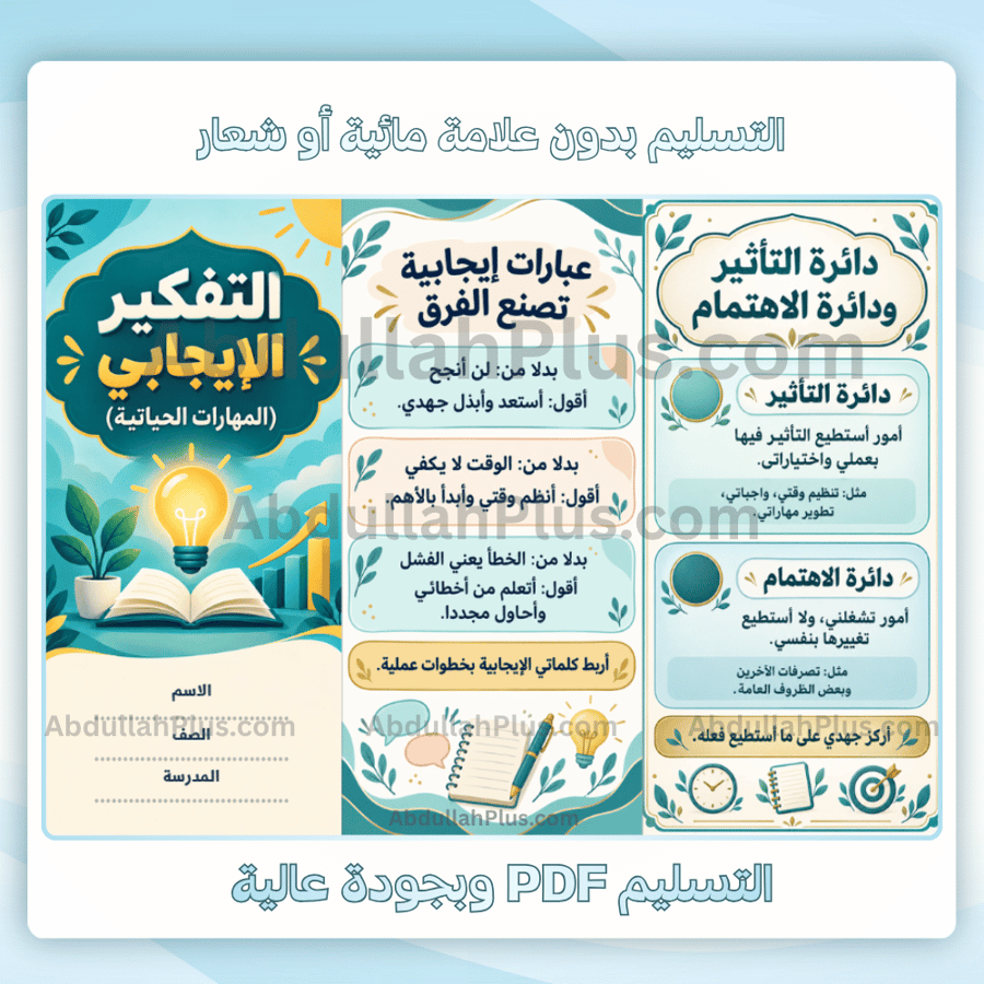 مطوية التفكير الايجابي (المهارات الحياتية) - اسرية م2 ف1 pdf