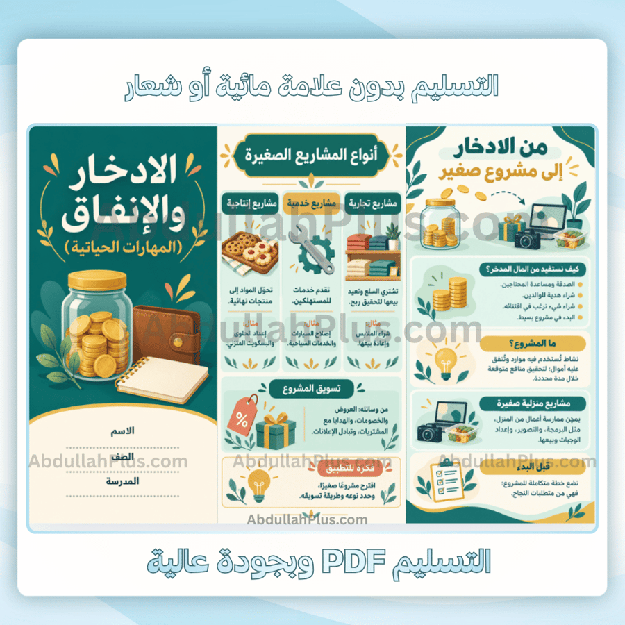 مطوية الادخار والإنفاق (المهارات الحياتية) - اسرية م3 ف1 pdf