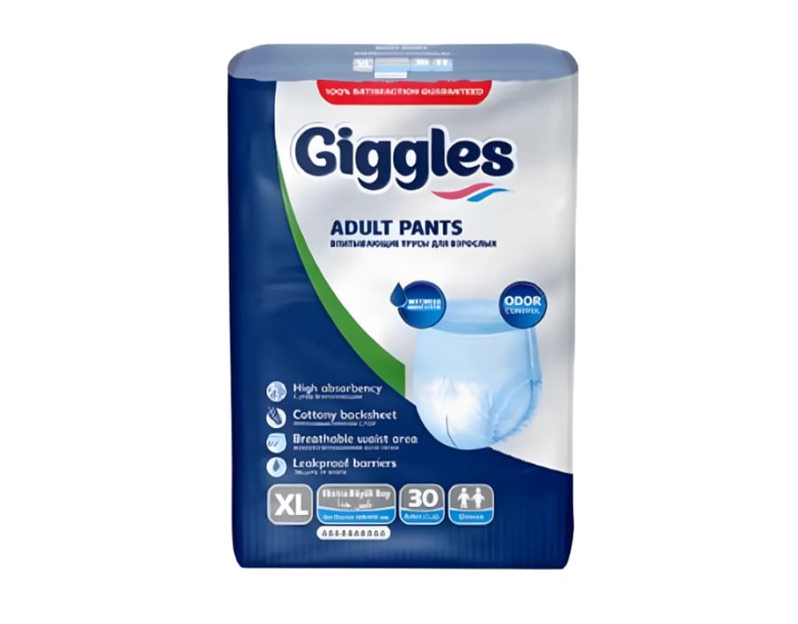 Giggles Adult Pull-Up Diapers – Medium Size, 30 pcs with Wetness Indicator & Odor Control