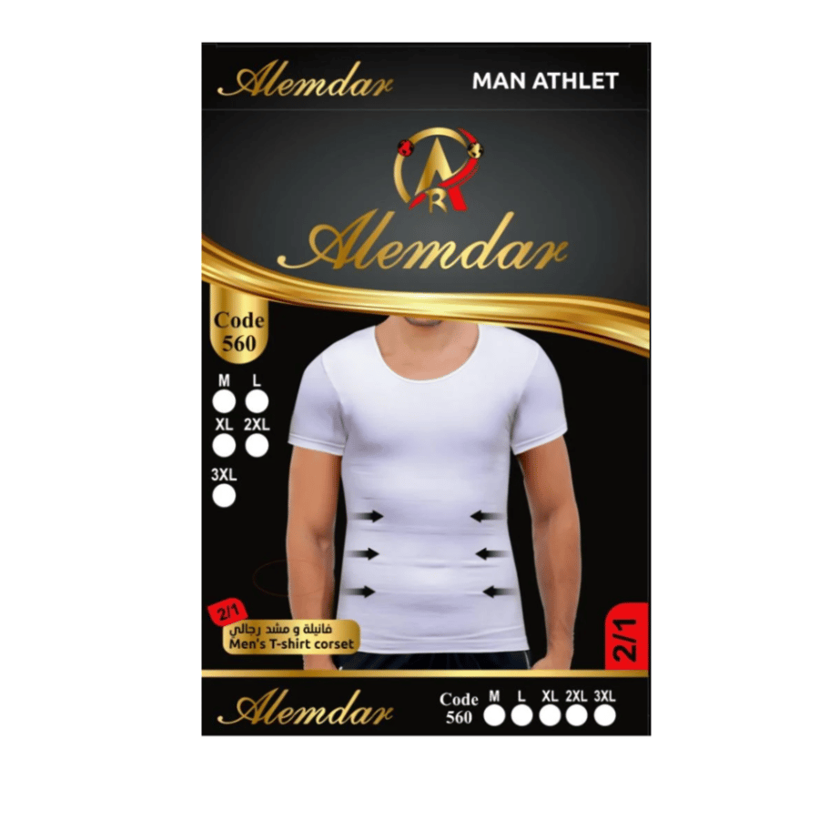 Alemdar تيشيرت رجالي ضاغط لتنسيق الجسم – مشد بطن رجالي بدون أكمام – Body Shaper للرجال | Code 500