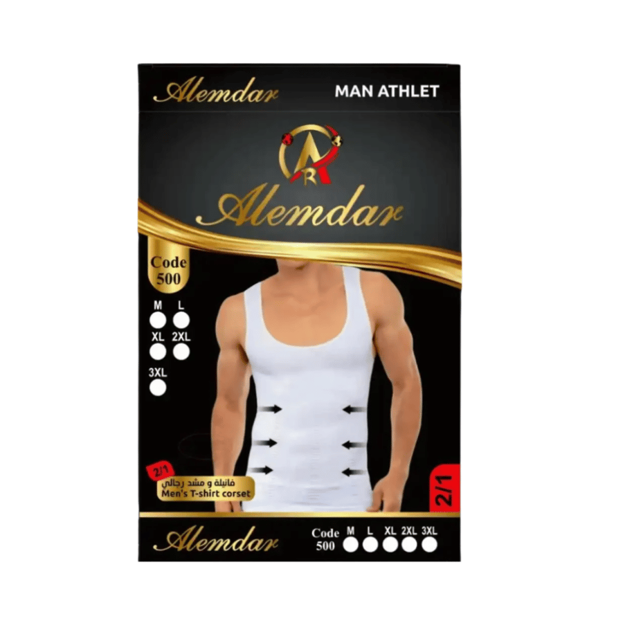 Alemdar تيشيرت رجالي ضاغط لتنسيق الجسم – مشد بطن رجالي بدون أكمام – Body Shaper للرجال | Code 500