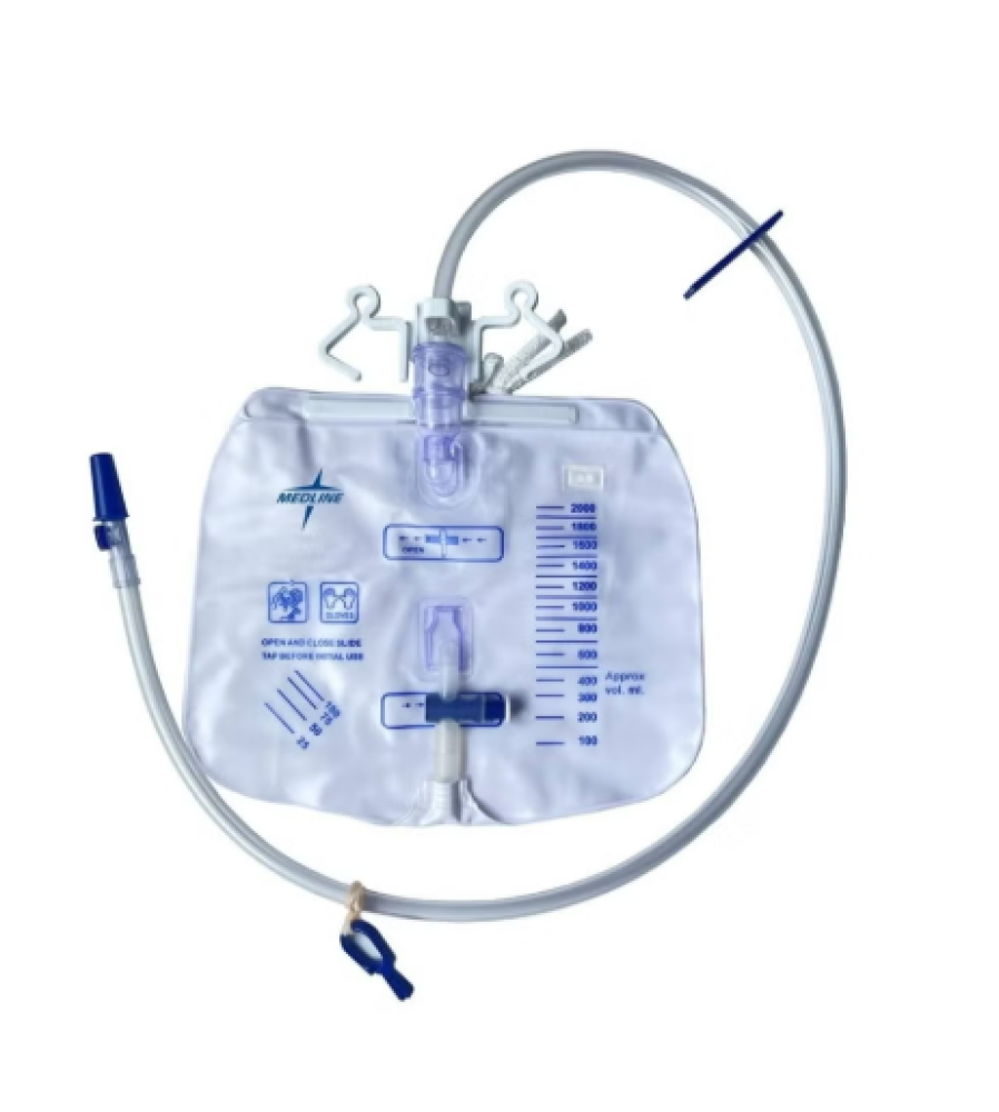 Urine Collection Bag 2000 ml, Anti-Bacterial with Fixation Straps – Medline