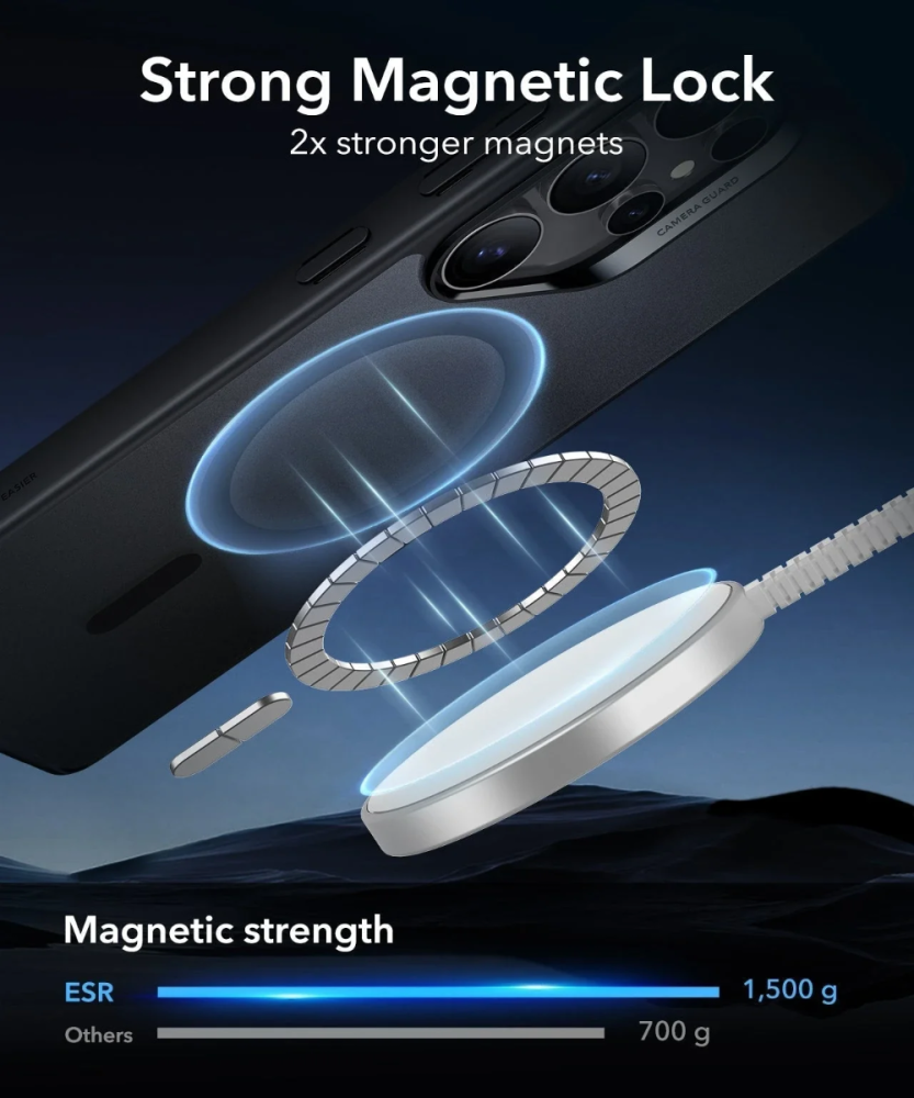 جراب HaloLock الكلاسيكي الهجين لهاتف Galaxy S25 Ultra - أسود شفاف