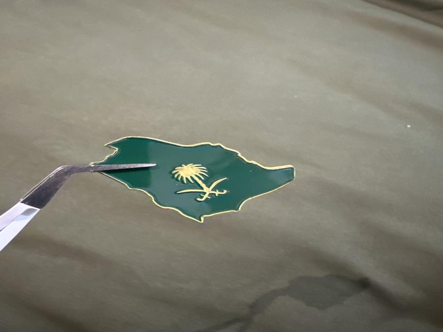 Metal badge - magnetic map of a sword and palm tree