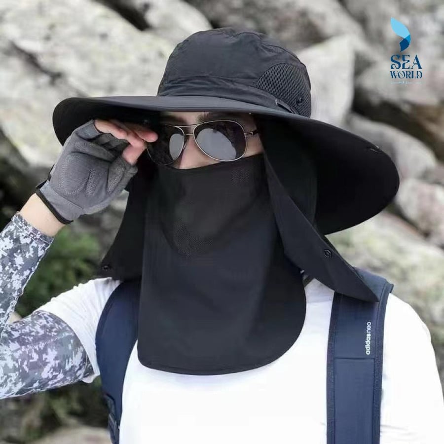 قبعة حماية شمسية واسعة الحواف مع غطاء للوجه والرقبة