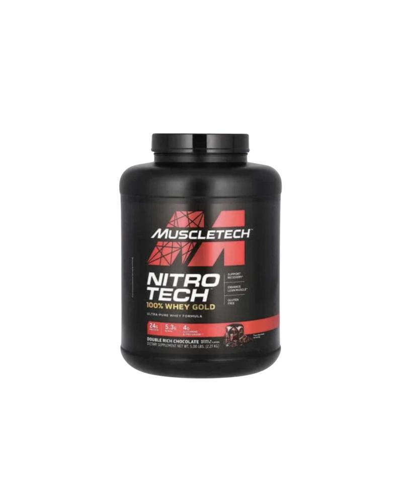 Nitro Tech Gold Whey Protein with rich chocolate flavor