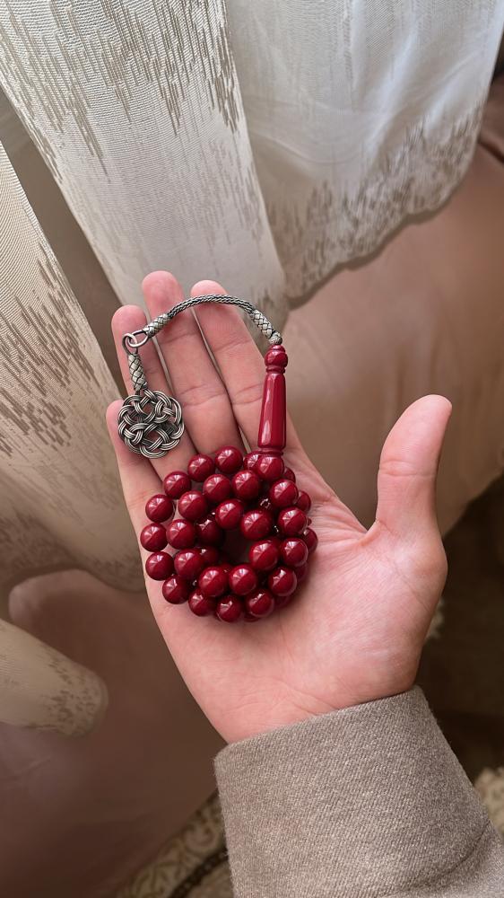 مسبحه بكلايت طربزونه فضه عيار 925 ( لون أحمر عنابي )