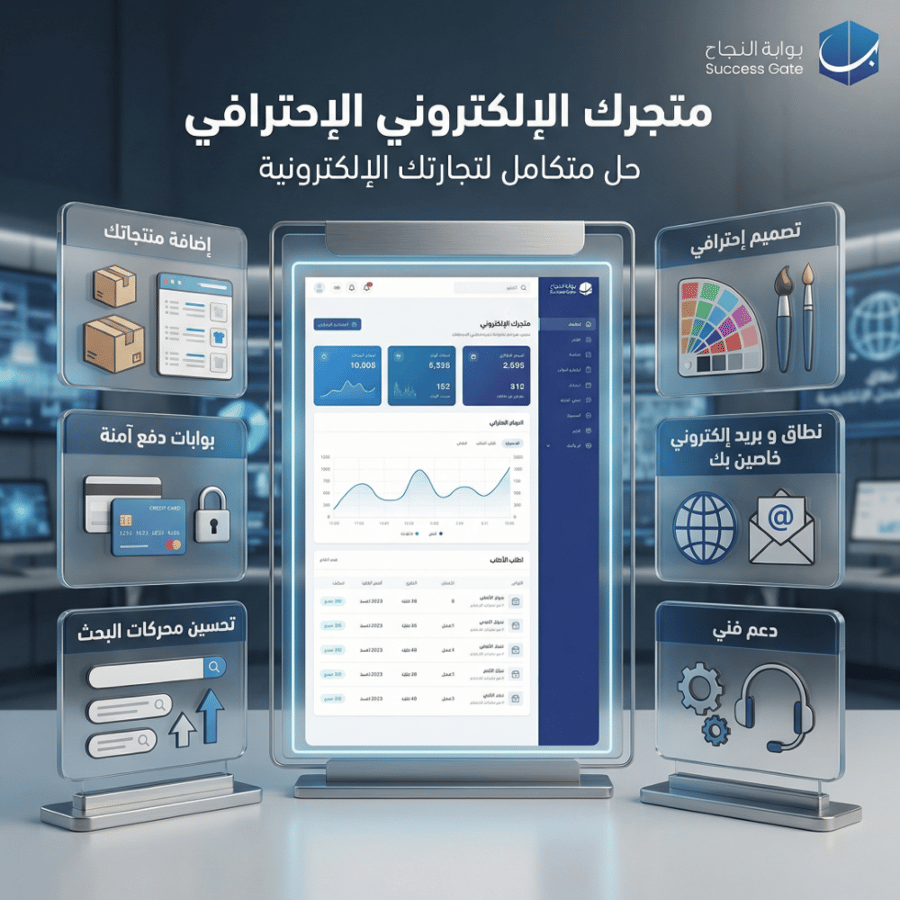متجر إلكتروني متكامل مع تصميم وبوابات دفع وتحسين محركات البحث ودعم فني