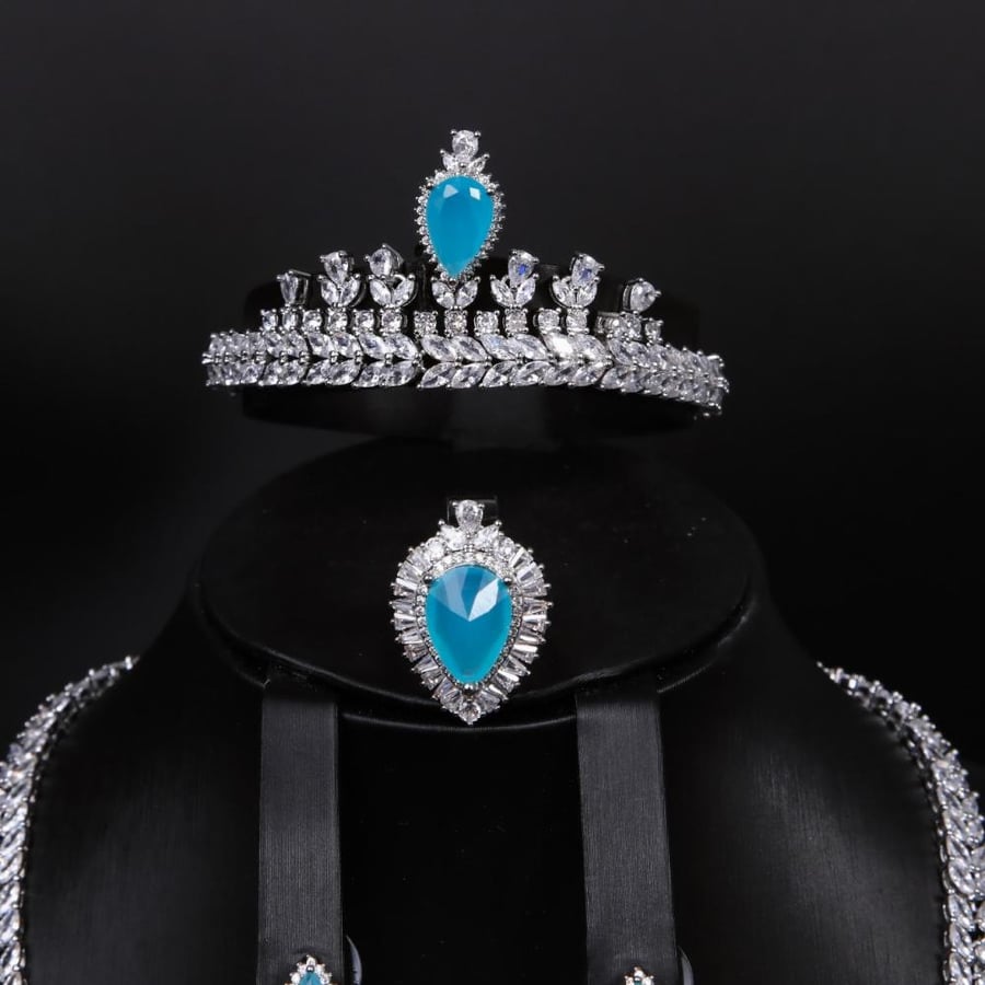 اطقم مجوهرات زيركون فاخر باصدار خاص 5 قطع بضمان على اللون ABH-4159RA