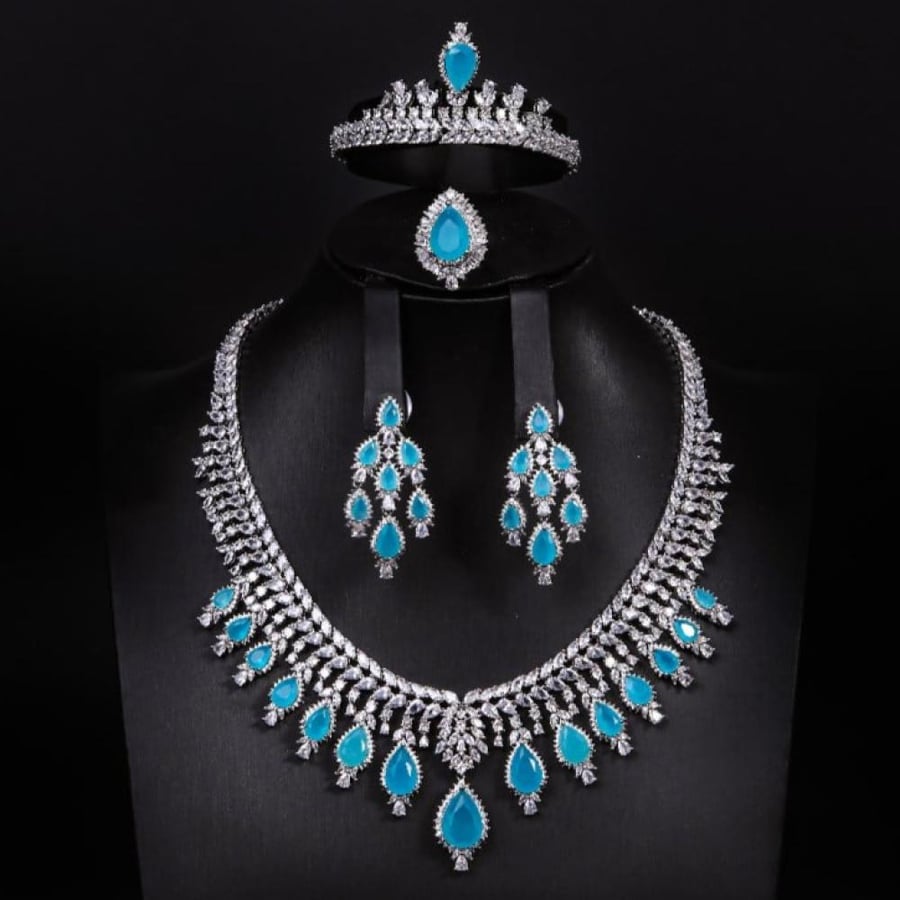 اطقم مجوهرات زيركون فاخر باصدار خاص 5 قطع بضمان على اللون ABH-4159RA