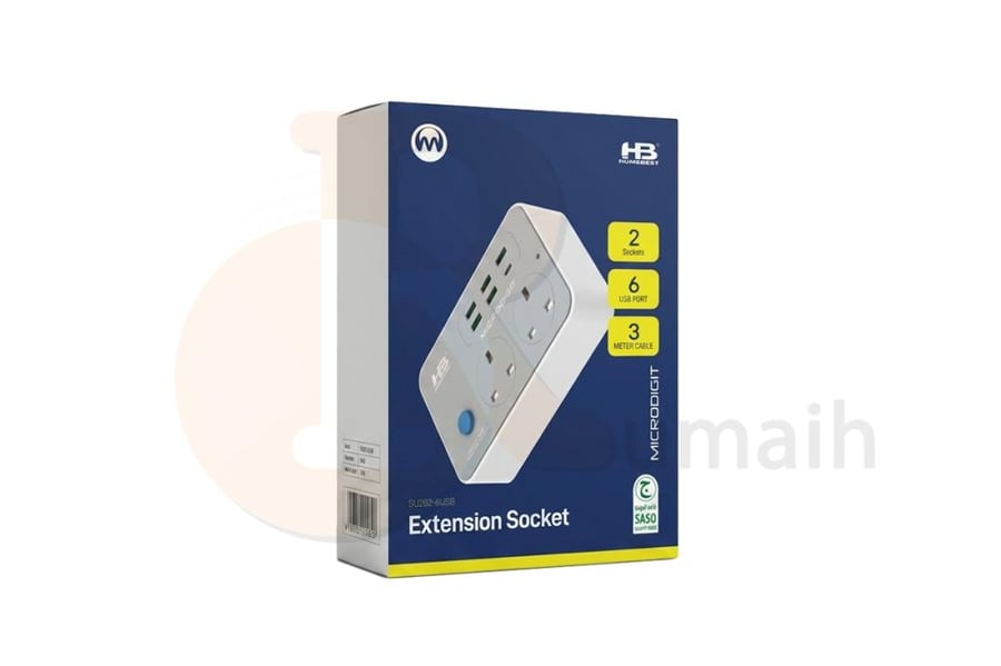 توصيلة كهربائية 5USB + 1Type-c بـ 2 افياش 3 متر