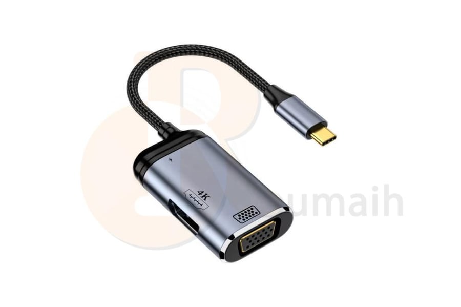 محول عرض تايب سي الى USB-C TO VGA + HDMI