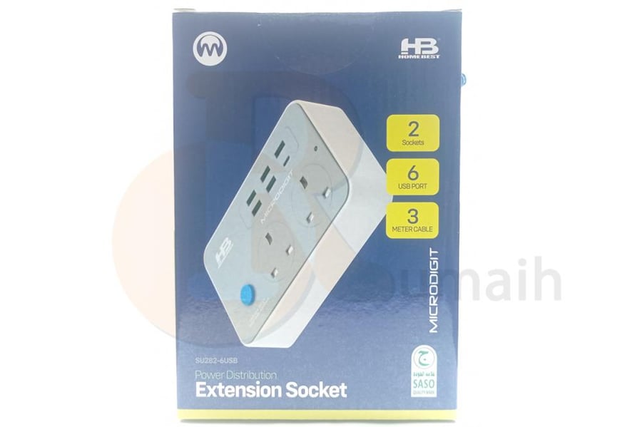 توصيلة كهربائية 5USB + 1Type-c بـ 2 افياش 3 متر