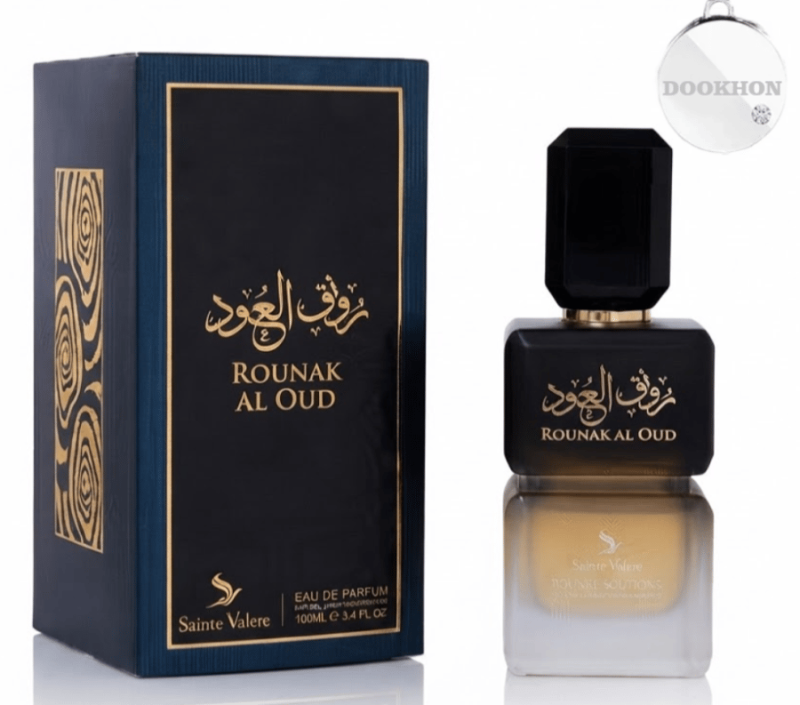 زجاجة عطر رونق العود الفاخرة بتركيز او دو بارفيوم بتصميم مزدوج أنيق
