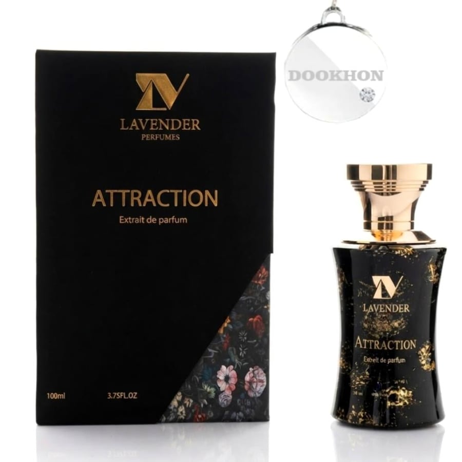 عطر أتيراكشن اكستريت 100 مل بجانب العلبة السوداء الفاخرة ذات التصميم ا