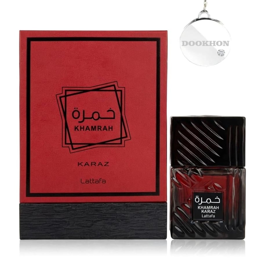 عطر خمرة كراز 100 مل لطافة بجانب العلبة الحمراء الفاخرة ذات التصميم ال