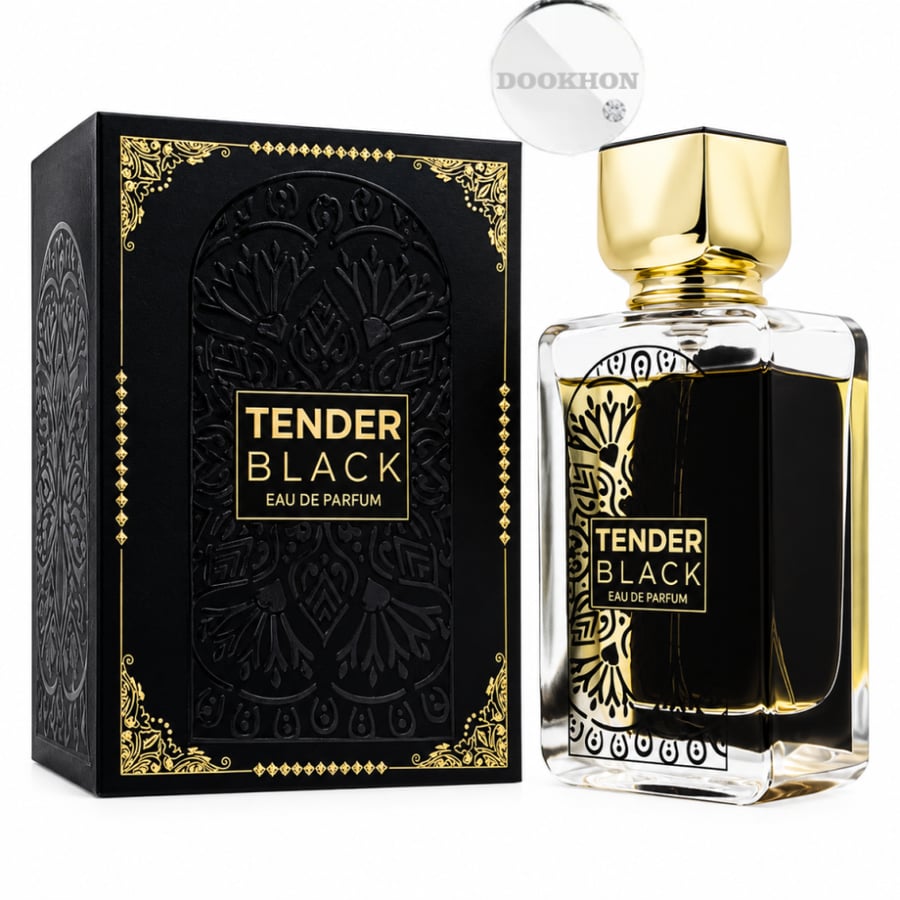 عطر تيندر بلاك 100 مل محاط بمكونات الماندارين والتوابل والسرو والأخشاب