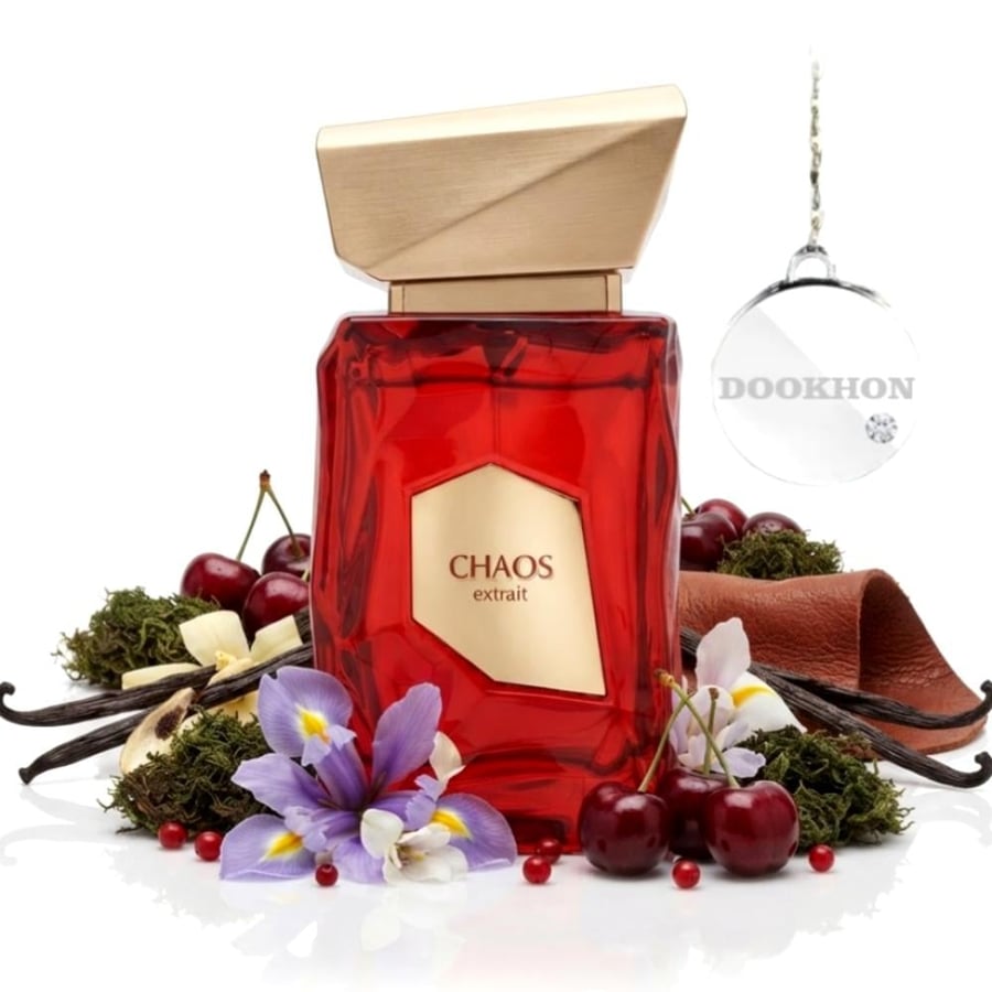 عطر كاوس اكستريت 100 مل محاط بمكونات الكرز والسوسن والفانيليا والجلود