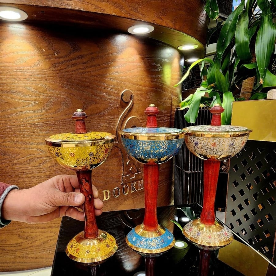 مبخر ملون خشب مع نحاس صناعة يدوية