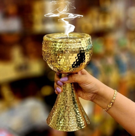 مبخر هندي ذهبي ثقيل فاخر-دخون للعطور