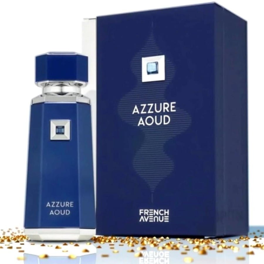 علبة وزجاجة عطر أزوري عود الازرق الفاخر