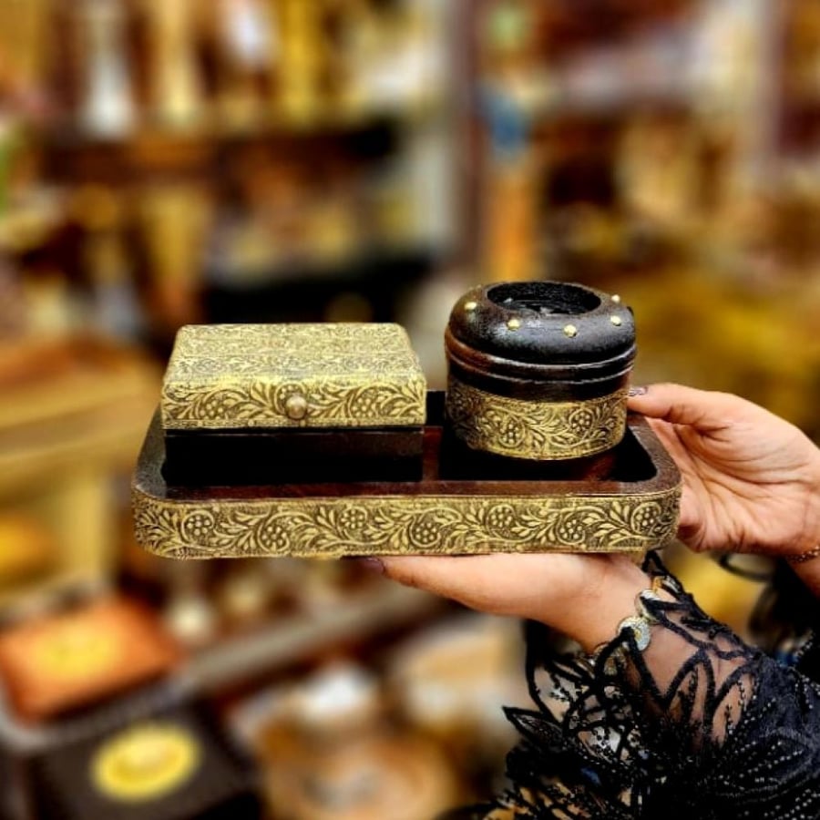 مبخرة شعر مع علبة للبخور طقم-دخون للعطور