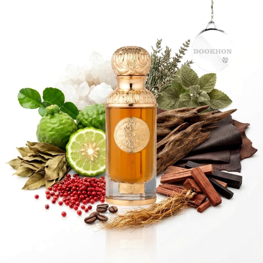 عطر إمبريال 100 مل محاط بمكونات البرغموت والفلفل الوردي والأعشاب والأخ