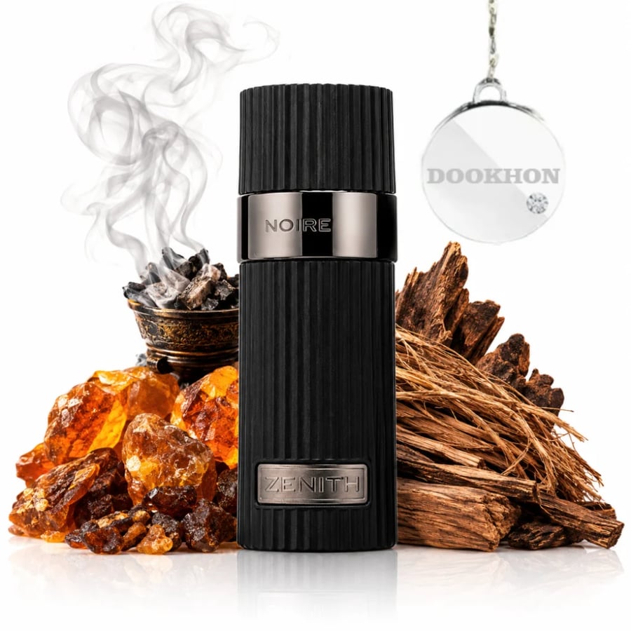 عطر نوار زينيث 100 مل محاط بمكونات البخور والراتنجات والأخشاب الفاخرة