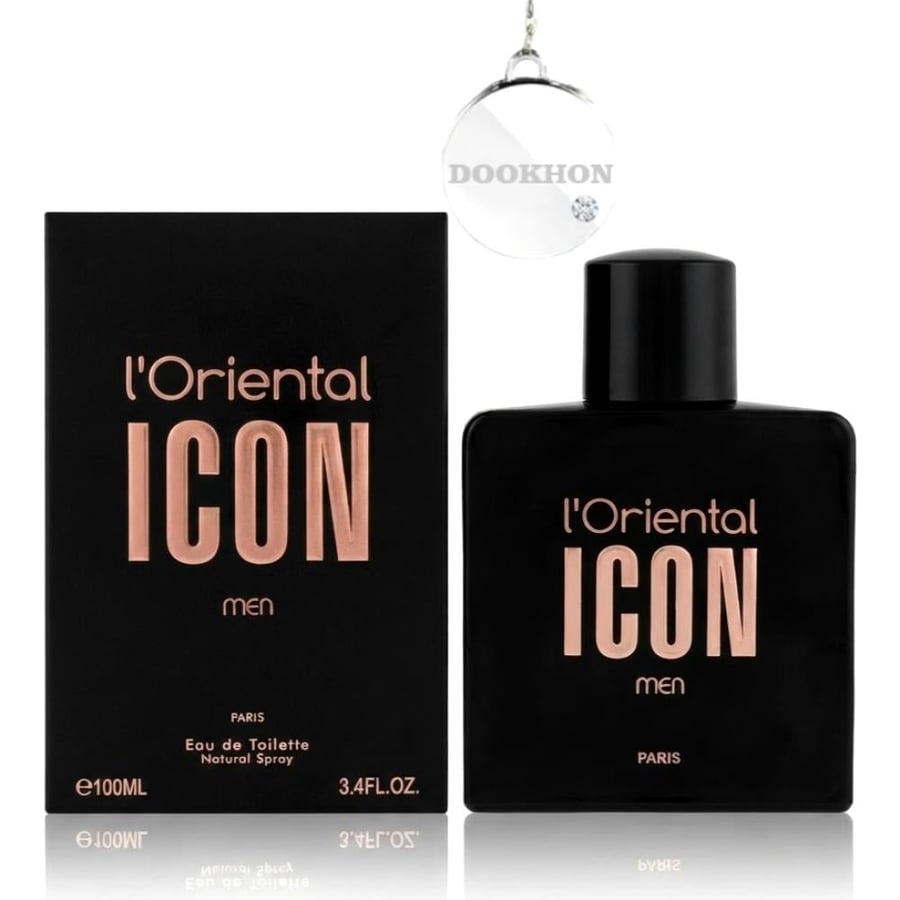 عطر لوريونتال آيكون للرجال 100 مل بجانب العلبة السوداء الفاخرة ذات الت