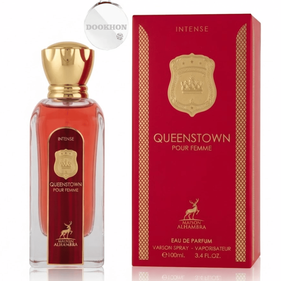 عطر كوينز تاون انتنس مع العلبة الخارجية الحمراء الفاخرة بتصميم أنيق