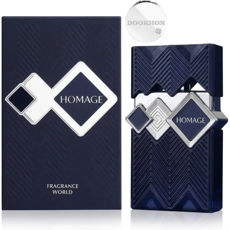 عطر هوماج فريدوم وورلد 100 مل بجانب العلبة الفاخرة ذات التصميم الراقي