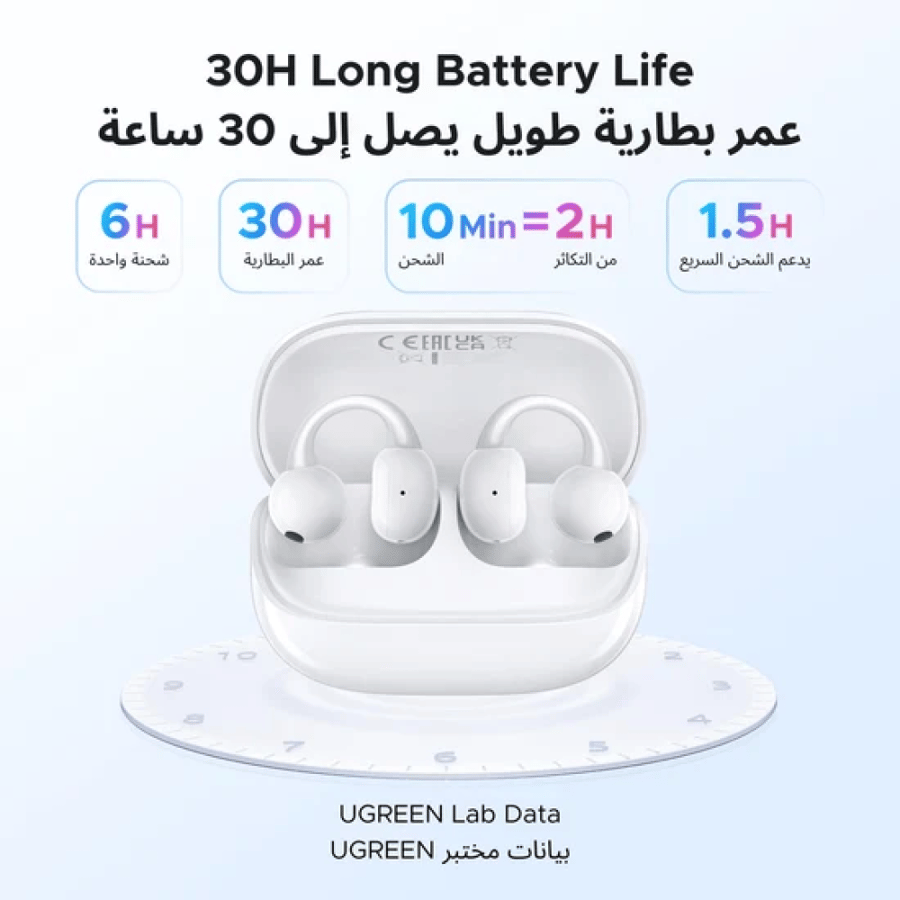 يوجرين كليب بودز ماجيك مع شاشة سماعات أذن مفتوحة لاسلكية - ابيض