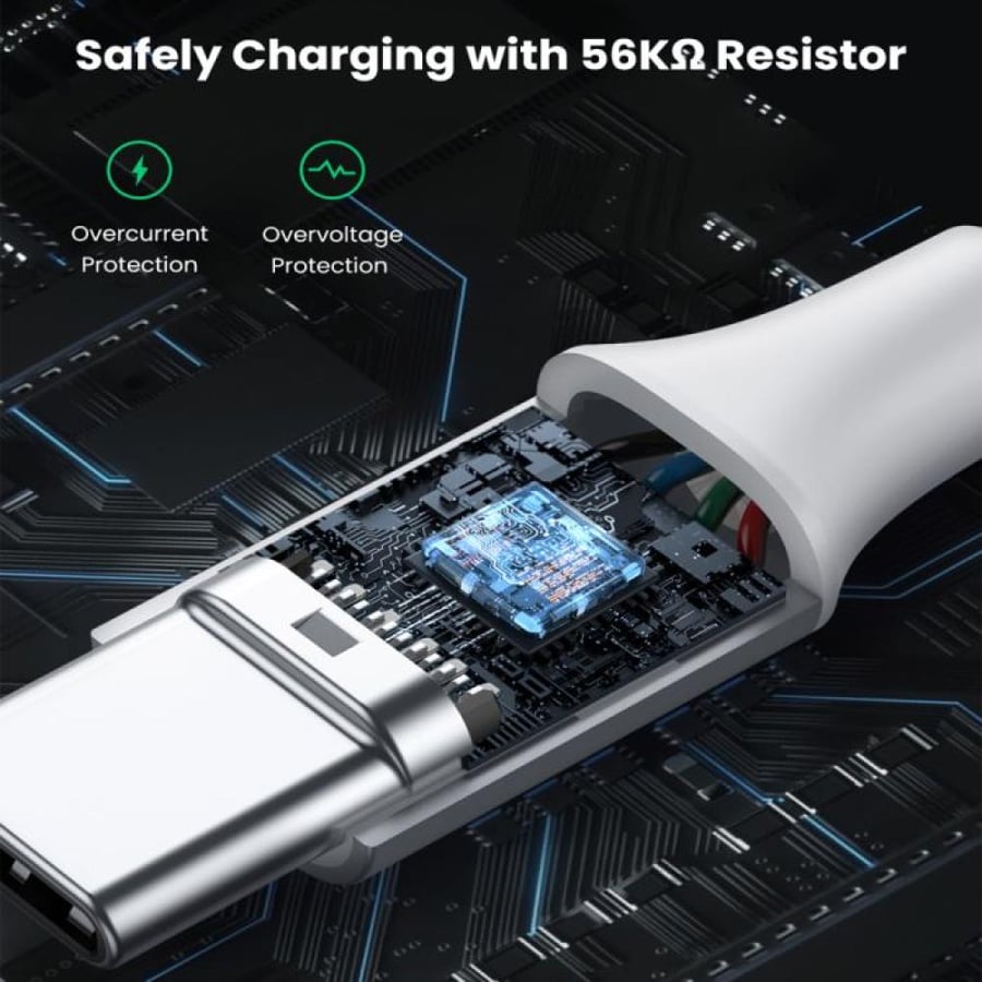 كيبل يوجرين USB-A to USB-C بطول 1 متر قماش - أبيض