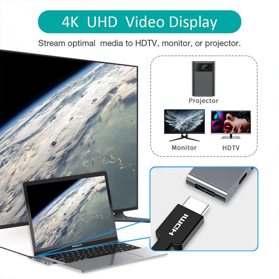 وصلة تشويتيك محول 7×1 من ثنائي USB-C إلى 7 منافذ متنوعة - رمادي