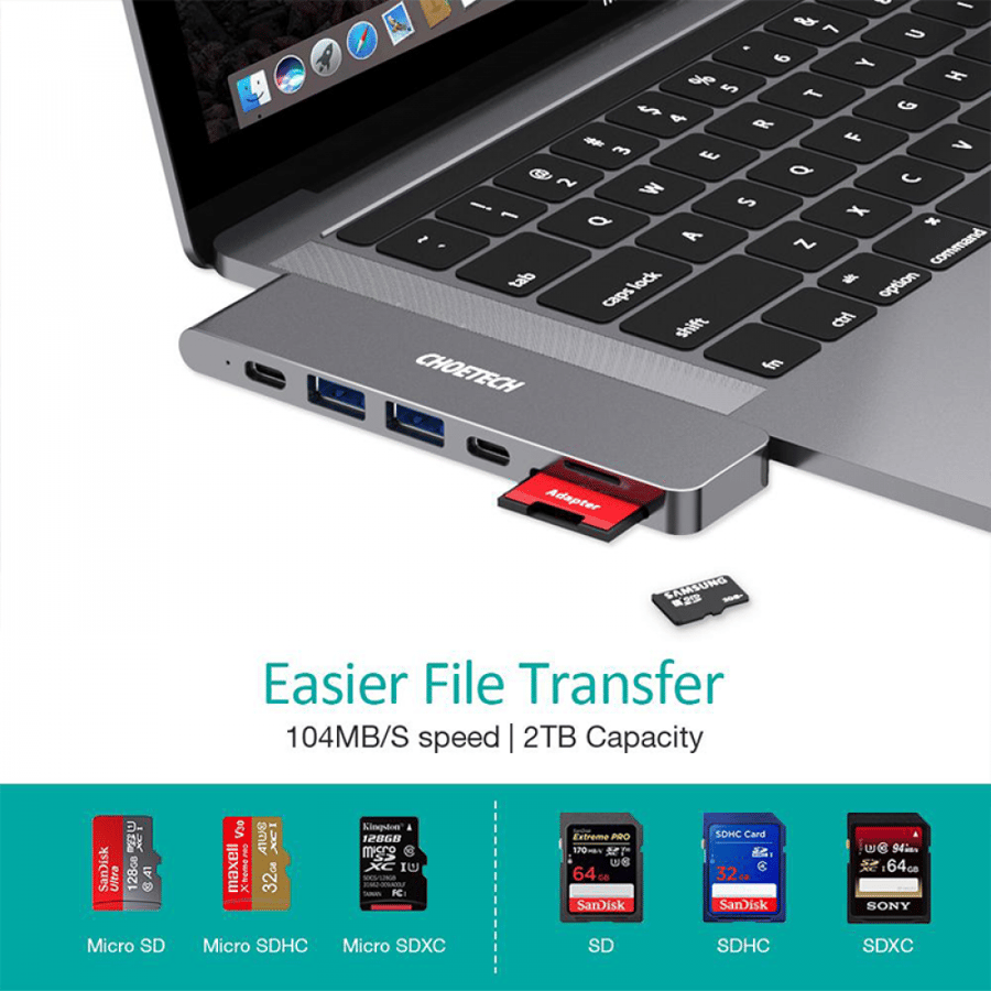 وصلة تشويتيك محول 7×1 من ثنائي USB-C إلى 7 منافذ متنوعة - رمادي