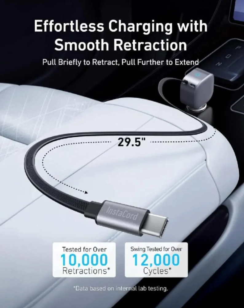انكر - شاحن سيارة USB-C بقوة 75 واط مع كابل USB-C قابل للسحب مدمج