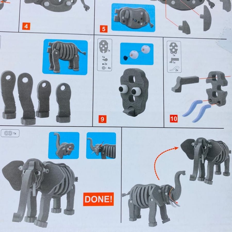 صناعة مجسم الفيل 3d من قطع الفوم الفوم 58 قطعة