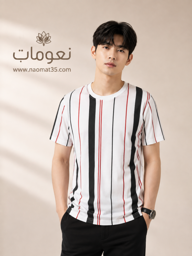 تي شريت رجالي مخطط ناعم وبسيط ،