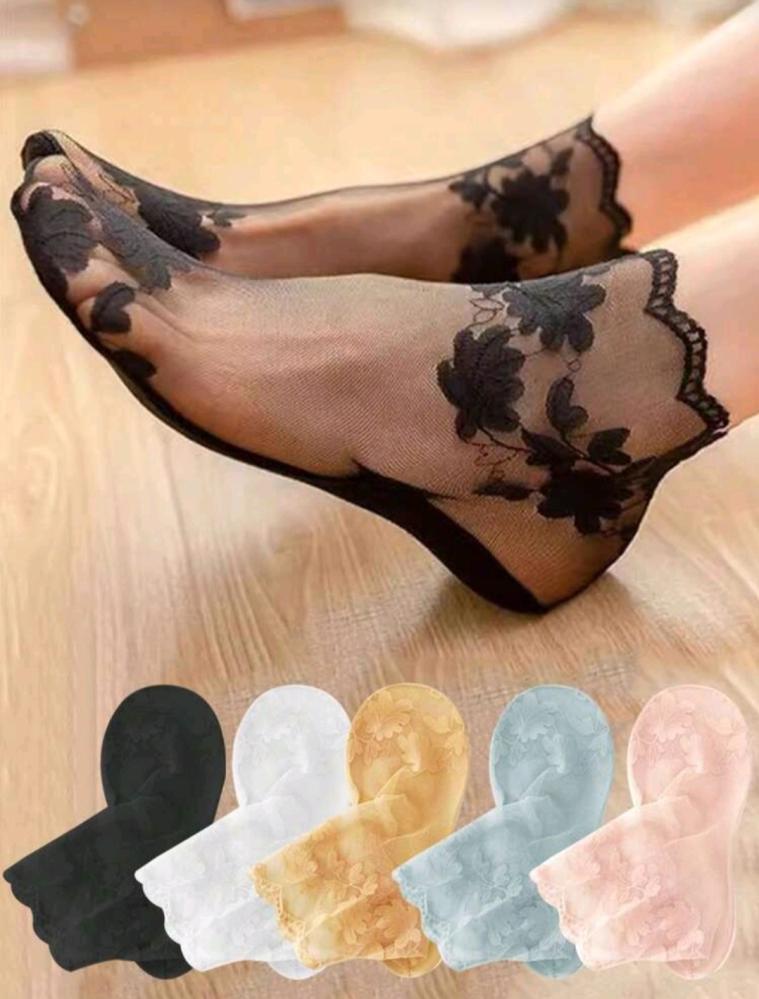 طقم جوارب ( 5 ازواج )  شفاف ملون منقوش